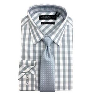 Nick‎ Graham Mens Check Print Modern Fit Dress Shirt Size XL